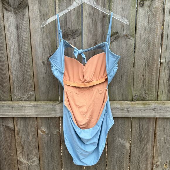 J. Crew Swimsuit Cutout Tie-Back One Piece Light Blue Size 16 - Picture 2 of 7